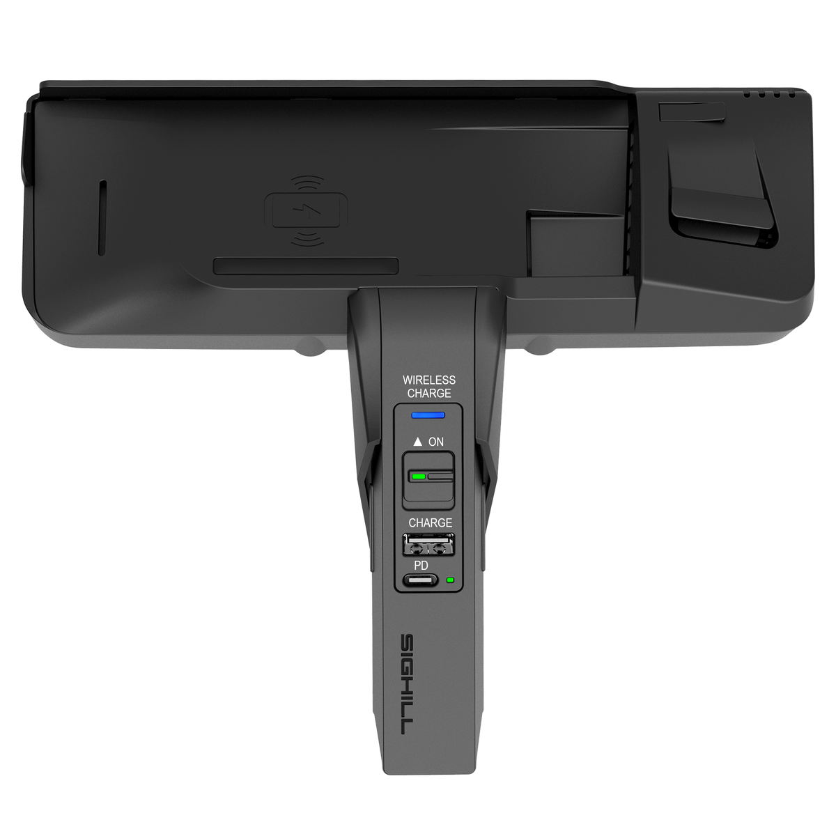 SIGHILL DOCK M4 wireless charger custom vehicle unit mounted in a car interior for convenient phone charging on the go