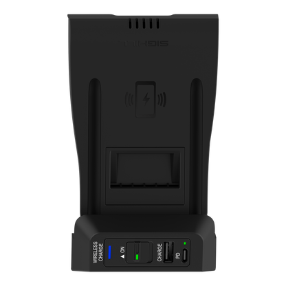 SIGHILL Dock Spa wireless charger mounted in a custom vehicle, showcasing sleek design and compatibility with modern car interiors.