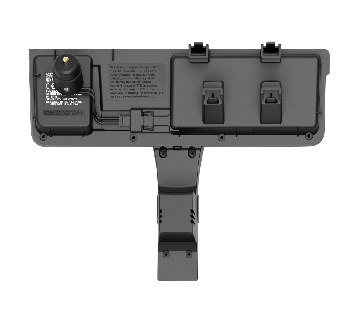 SIGHILL DOCK X5F wireless car charger mounted in a custom vehicle, showing sleek design and charging pad in use.