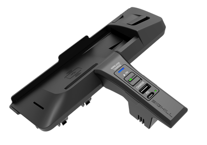 SIGHILL DOCK X5F wireless car charger mounted in a custom vehicle, showcasing sleek design and charging port.