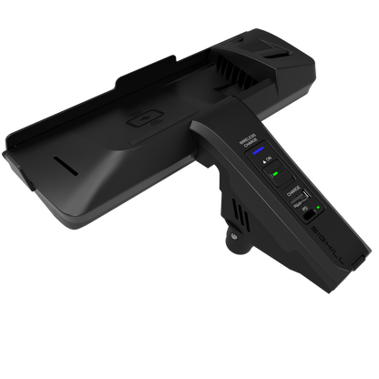 SIGHILL DOCK M2CS wireless charger custom vehicle unit mounted in car dashboard, with charging pad and sleek design.